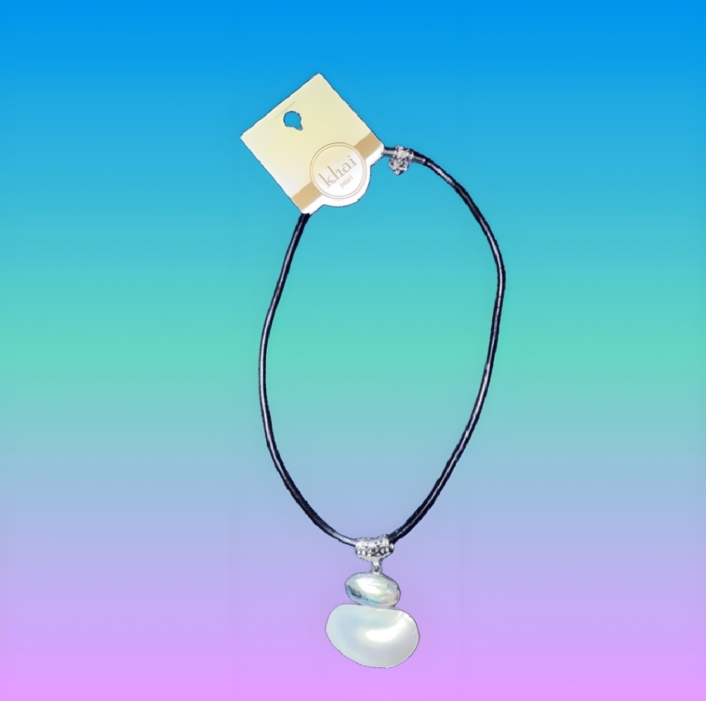 NWT Black and Silver Necklace with Iridescent Pendant